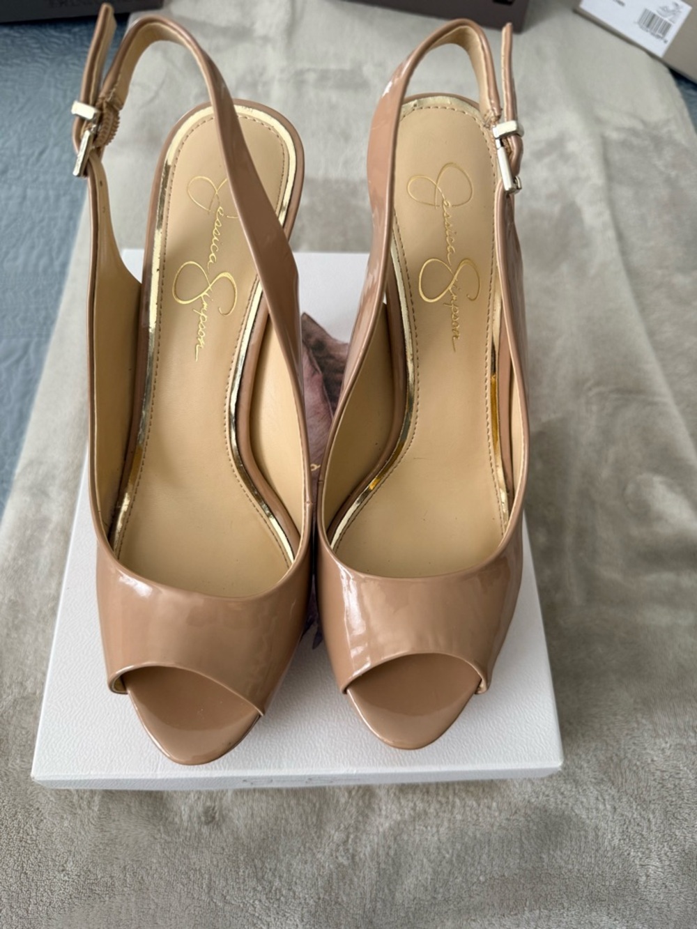 Jessica Simpson Blush Patent Peep-Toe Slingback Heels